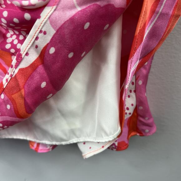 Trina Turk Pink Orange Floral Silk Mini Dress Size S Small Boho Tassle Tie - Picture 9 of 12